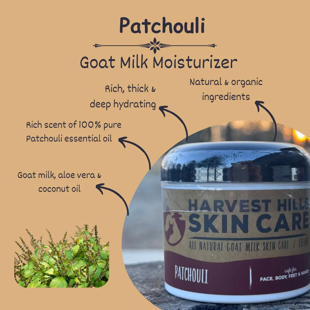 Patchouli Moisturizer - Refills available Harvest Hills Skin Care All Natural Goat Milk Skin Care