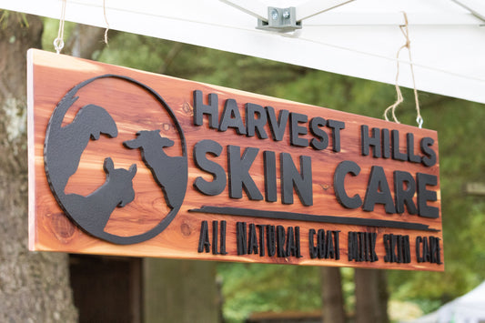 Harvest Hills Skin Care wooden sign