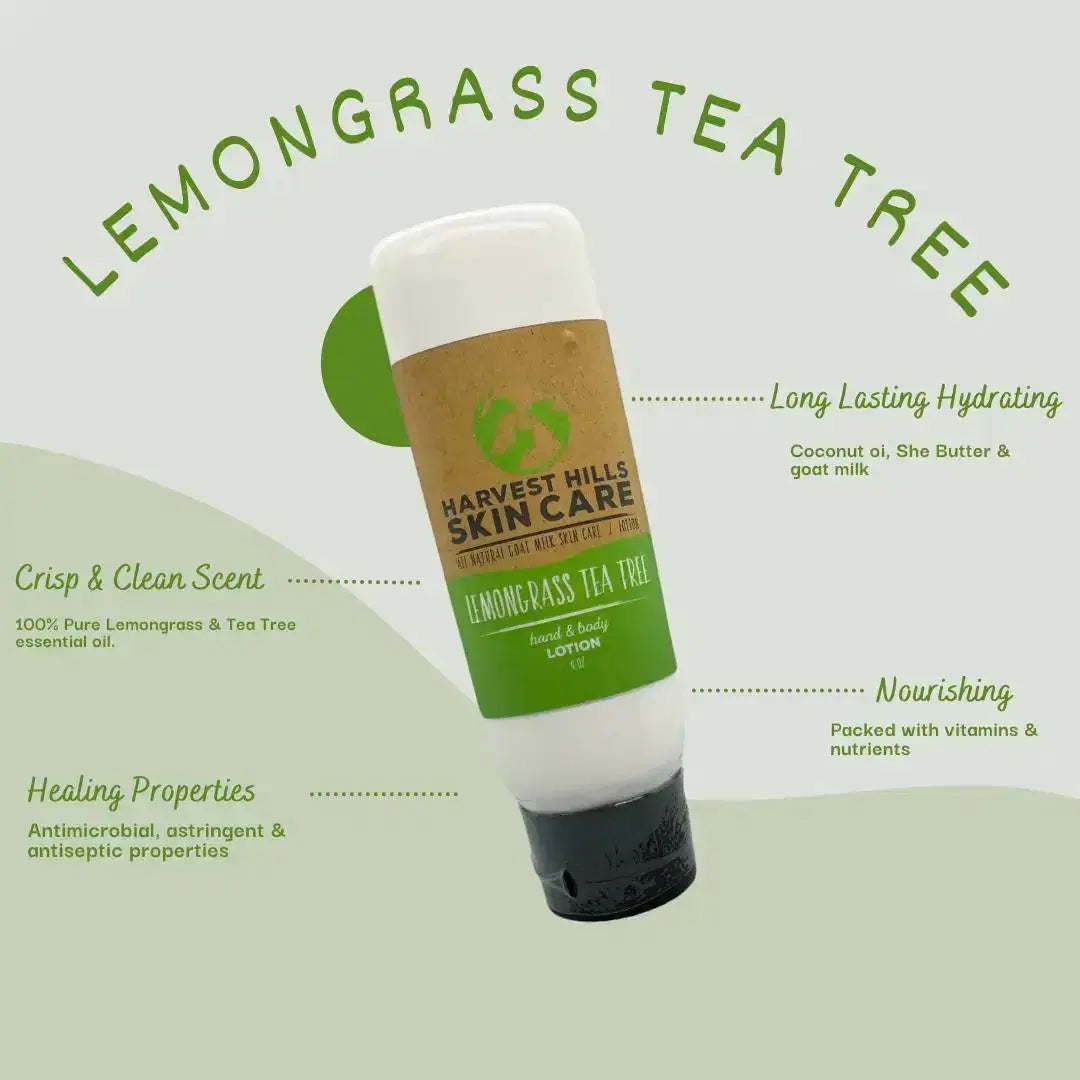 Lemongrass Tea Tree Lotion Harvest Hills Skin Care All Natural Goat Milk Skin Care