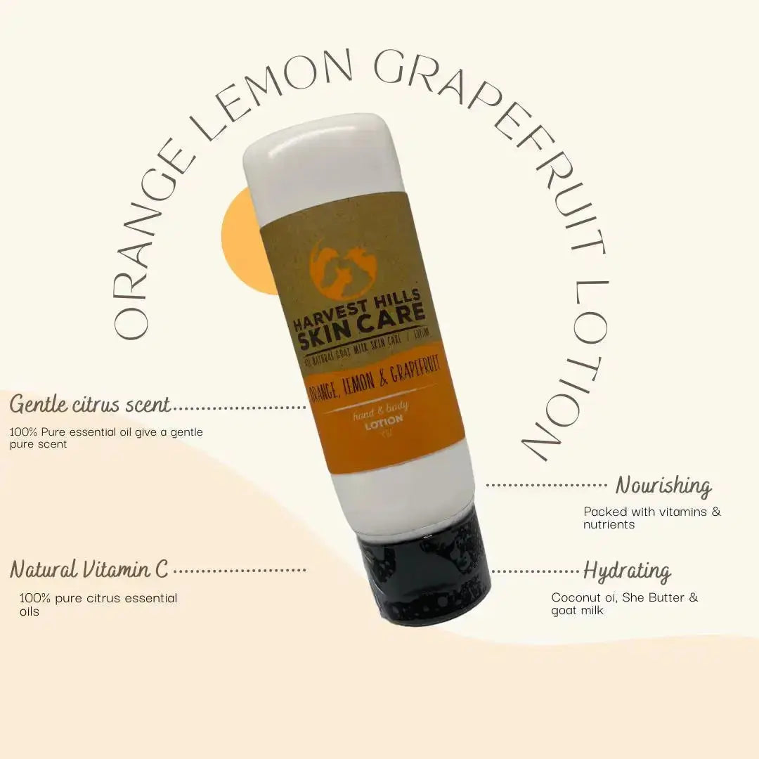 Orange, Lemon & Grapefruit Lotion Harvest Hills Skin Care All Natural Goat Milk Skin Care