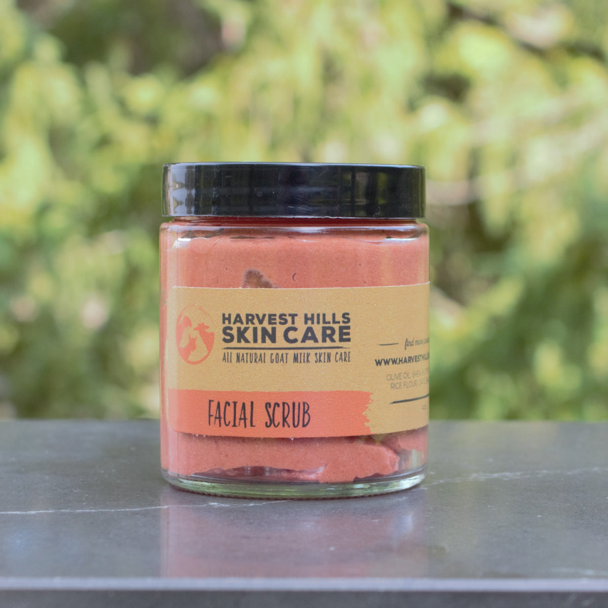 one 4 oz jar of hydrating facial scrub by Harvest Hills Skin Care