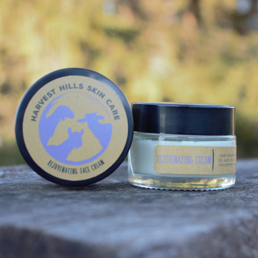 Jar of rejuvenating face cream sitting on wood